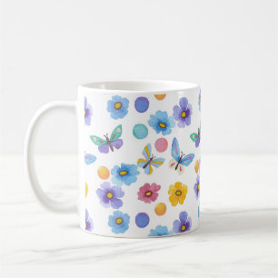 Aquarell-Kinder-Schmetterlings-Blumen-Muster Kaffeetasse