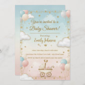 Aquarell Kinderdusche Einladung mit Balloons (Vorne/Hinten)