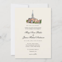 Aquarell-Kirche Traditionelle Hochzeit Einladung