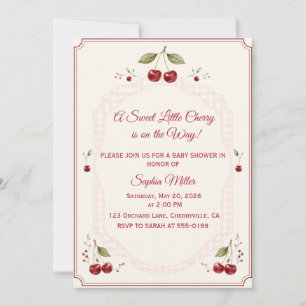 Aquarell-Kirsch-Baby-Party Rosa Gingham Einladung
