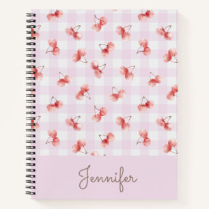 Aquarell-Kirsch-Rosa-Gingham-Muster mit individuel Notizblock