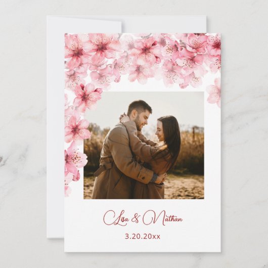 Aquarell-Kirschblüten-Foto-Hochzeit Save The Date (Vorderseite)