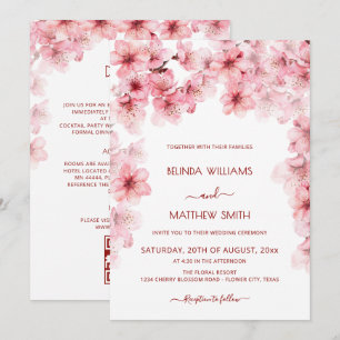 Aquarell-Kirschblüten-Hochzeit Alles-in-Einem Einladung