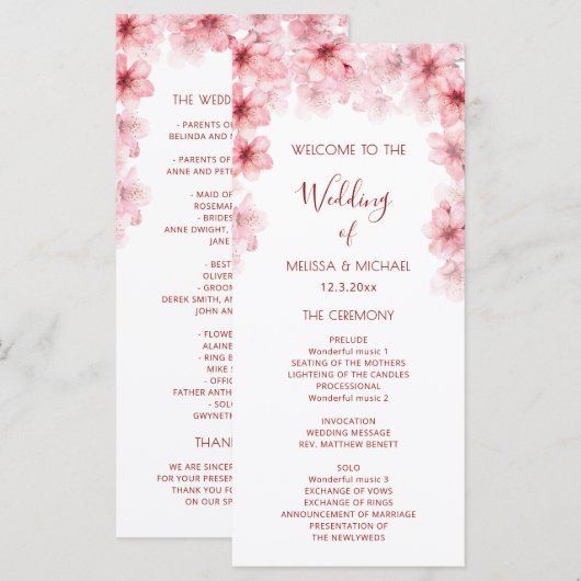 Aquarell-Kirschblüten-Hochzeit Programm (Vorne/Hinten)