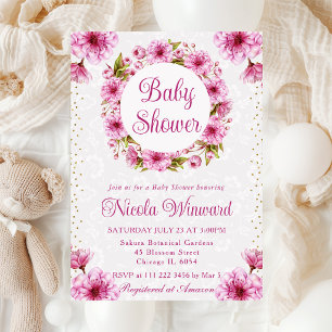 Aquarell-Kirschblüten-Kranz-Baby-Party Einladung