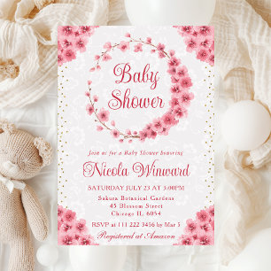 Aquarell-Kirschblüten-Kranz-Baby-Party Einladung