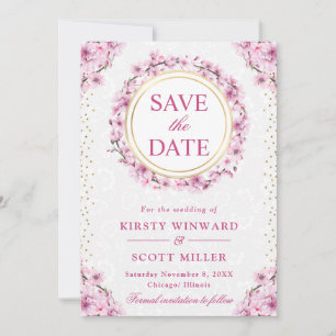 Aquarell-Kirschblüten-Kranz-Hochzeit Save The Date