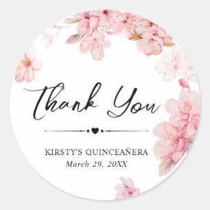 Aquarell-Kirschblüten-Kranz Quinceanera Runder Aufkleber