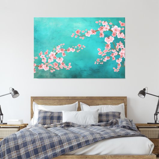 Aquarell-Kirschblüten Leinwanddruck (Insitu (Schlafzimmer))