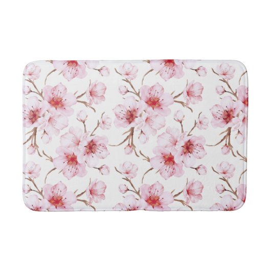 Aquarell-Kirschblüten Rosa Weiß Badematte (Vorderseite)