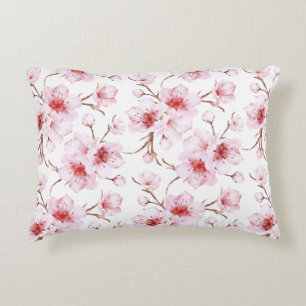 Aquarell-Kirschblüten Rosa Weiß Dekokissen