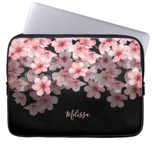 Aquarell-Kirschblüten Schwarz Rosa   Ihr Name Laptopschutzhülle