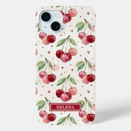 Aquarell-Kirschen monogrammiert Case-Mate iPhone Hülle (Rückseite)