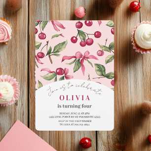 Aquarell Kirschrot und Rosa Kindergeburtstag Einladung