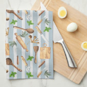 Aquarell Kitchen Monogram Utensils Modern Blue Geschirrtuch (Viertel Falte)