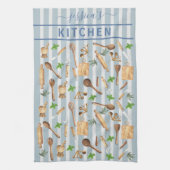 Aquarell Kitchen Monogram Utensils Modern Blue Geschirrtuch (Vertikal)