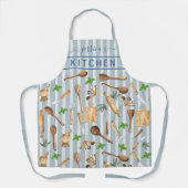 Aquarell Kitchen Monogram Utensils Modern Blue Schürze (Vorderseite)