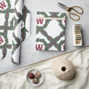 Aquarell-Klassiker Weihnachten Kariert Kranz Monog Geschenkpapier