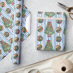 Aquarell Klassischer Baum und Ornamente Weihnachte Geschenkpapier