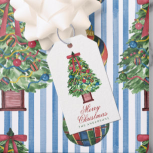 Aquarell-Klassischer-Bogen-Weihnachtsbaum Geschenkanhänger