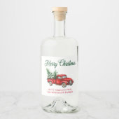 Aquarell Klassischer roter LKW Frohe Weihnachten Alkoholflaschenetikett (Vorderseite)