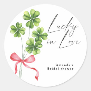 Aquarell-Kleeband-Schleife Lucky in Love Brautpart Runder Aufkleber