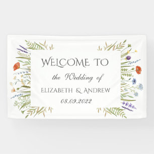 Aquarell Kleine Wildblumen-Wiese Rahmen Hochzeit Banner