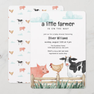 Aquarell Kleiner Bauer Tiere Baby Shower   Einladung