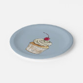 Aquarell-kleiner Kuchen mit Schlagsahne und Pappteller (Schrägansicht)