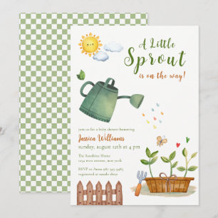 Aquarell Kleiner Spross Gartenarbeit Babyparty Einladung