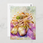 Aquarell. Knoblauch gemalt. Knoblauchzehe. Postkarte (Vorne/Hinten)
