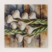 Aquarell-Knoblauchzopf Rustikal Puzzle (Horizontal)