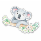Aquarell koala auf Zweig mit Gummi Blätter Vinyl Aufkleber (Vorderseite)