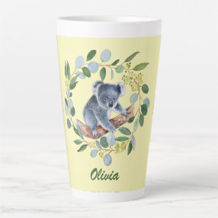Aquarell-Koala und Eukalyptus-Kranz   Milchtasse