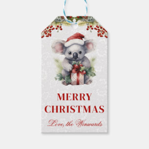Aquarell-Koala und Winter-Stechpalme Weihnachten Geschenkanhänger