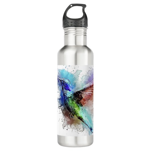 Aquarell-Kolibri Edelstahlflasche (Vorderseite)