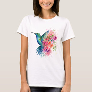 Aquarell-Kolibri Lebendiges Florales Vogeldesign T-Shirt