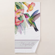 Aquarell Kolibri mit Blumenmotiven