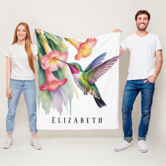 Aquarell Kolibri mit Blumenmotiven Fleecedecke (Beispiel)