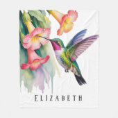 Aquarell Kolibri mit Blumenmotiven Fleecedecke (Vorderseite)