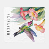 Aquarell Kolibri mit Blumenmotiven Fleecedecke (Vorderseite (Horizontal))