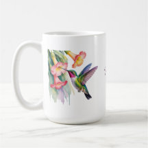 Aquarell Kolibri mit Blumenmotiven