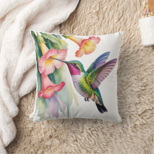 Aquarell Kolibri mit Blumenmotiven Kissen