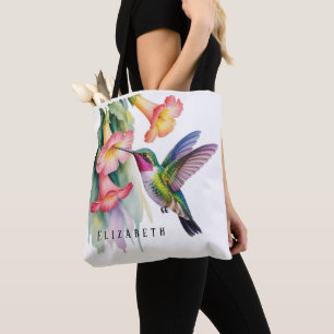 Aquarell Kolibri mit Blumenmotiven Tasche