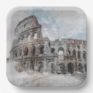 Aquarell Kolosseum Rom Italien Pappteller Kunst