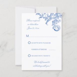 Aquarell königsblaue Blüten-Hochzeits-RSVP Einladung