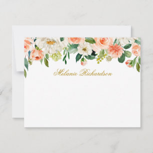 Aquarell Koralle Weiß Floral Personalisiert Gold Mitteilungskarte
