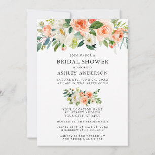 Aquarell-Korallen-Blumen-Braut-Party Elegant Einladung