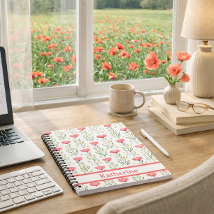 Aquarell Korallenrosa Mohnblume Floral Notizblock