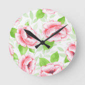 Aquarell Korallenrose - Romantische Blumen Runde Wanduhr (Vorderseite)